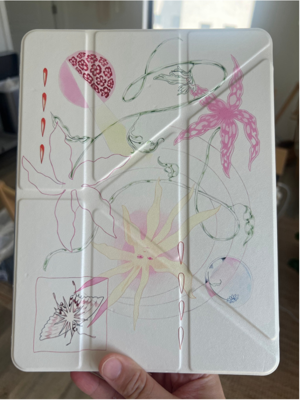 Floral Tablet Case for iPad Air 2 9.7 inch White Pink Y2K Dreamy Abstract Art